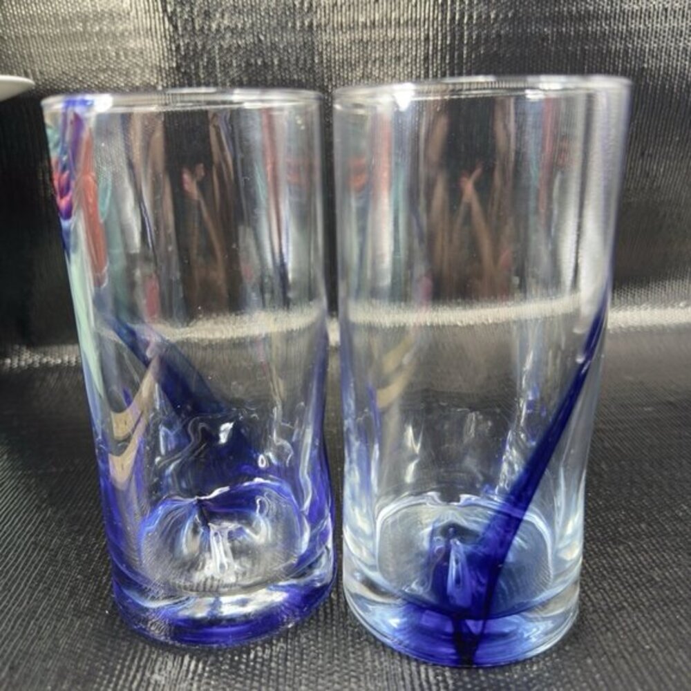 Libbey Blue Ribbon Impressions Tumbler Glasses Cups Set 2 BarWare Cups Glasses